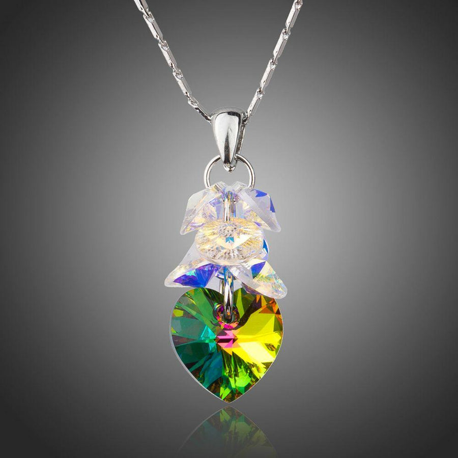 KHAISTA crystal heart pendant necklace on white background