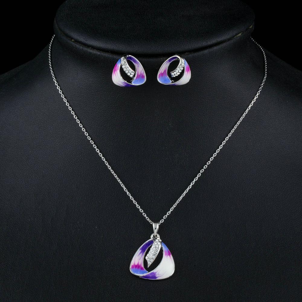 khaista acrylic painting stud earrings pendant necklace set mjg0168 image 4