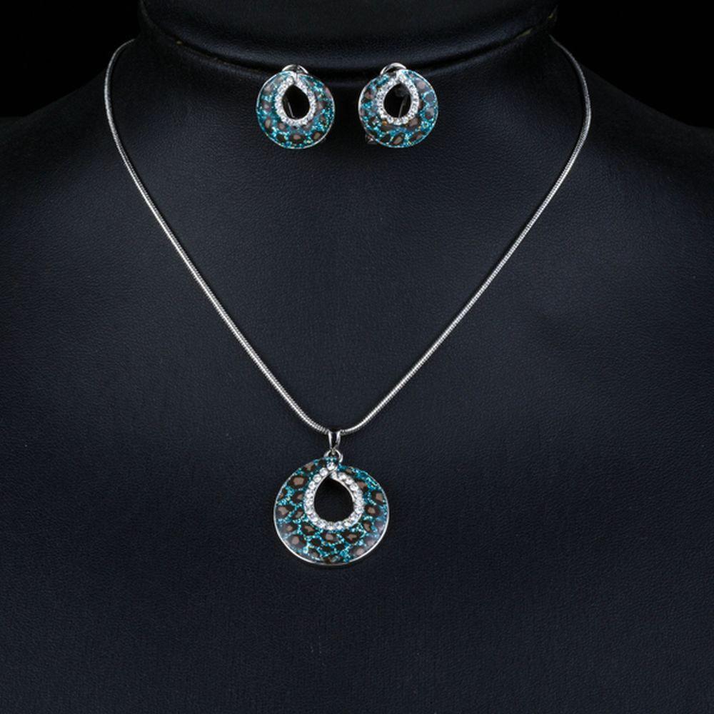 khaista animal print clip earrings and pendant necklace set mjg0181 image 4