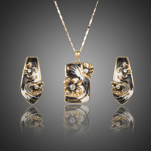 Khaista artistic black crystal stud earrings pendant set