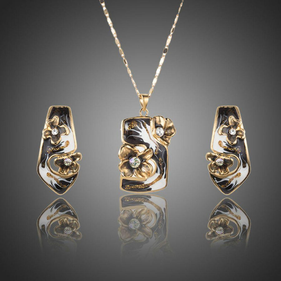 Khaista artistic black crystal stud earrings pendant set