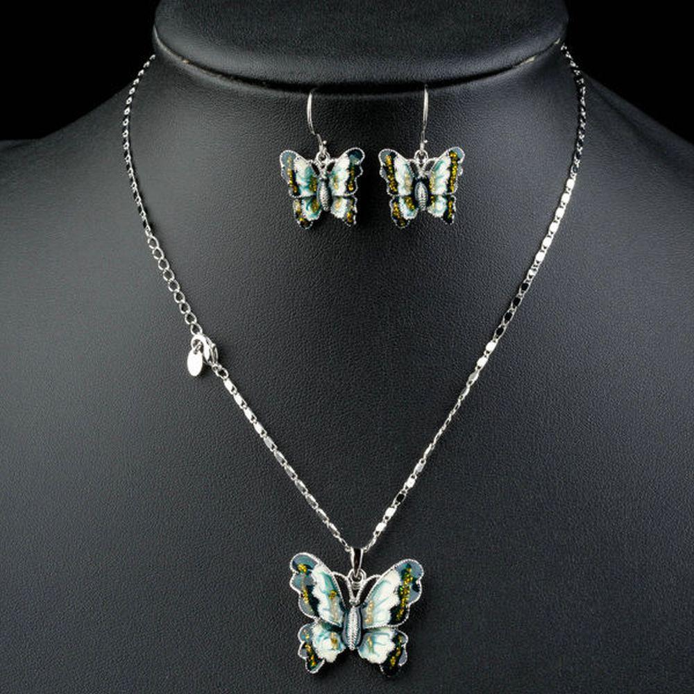 khaista artistic flying butterfly pendant necklace drop earrings set mjg0167 image 4