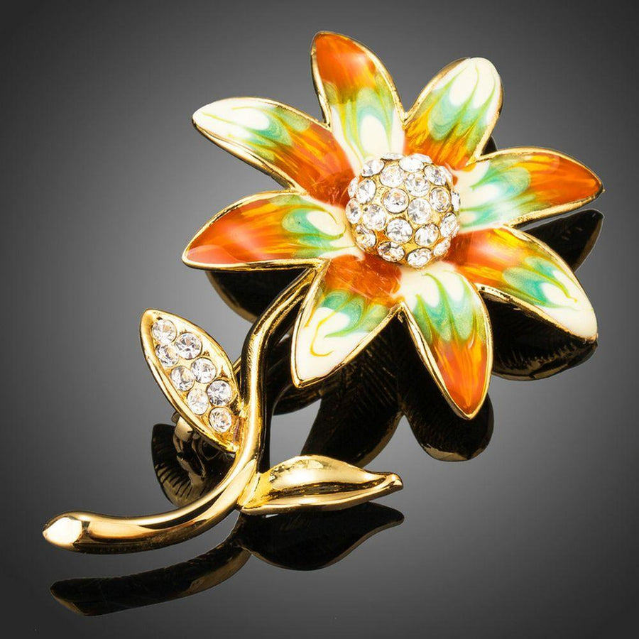 Khaista artistic gold flower brooch pin on white background