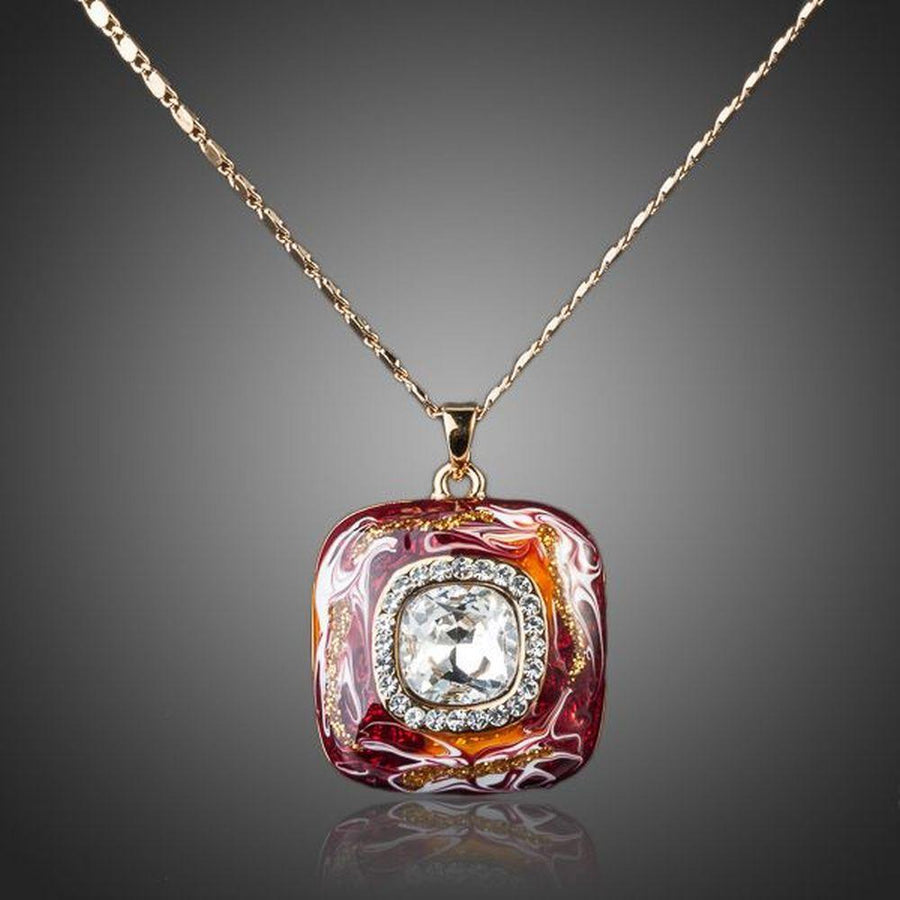 KHAISTA artistic squircle crystal pendant necklace on white background