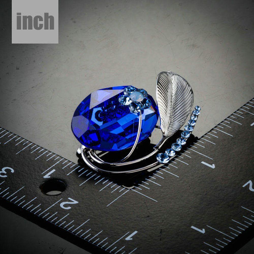 khaista banana leaf with blue crystal flower pin brooch mj0014 image 3