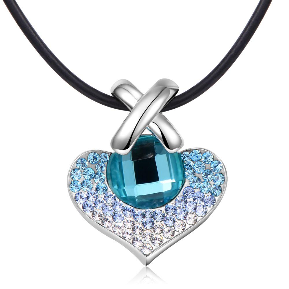 khaista big heart pendant necklace for wedding blue austrian crystals silver color fashion jewelry image 5