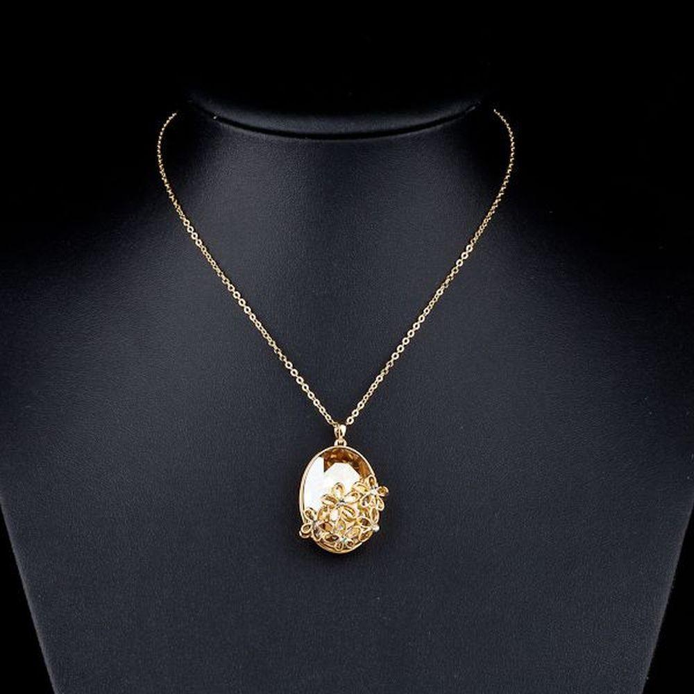 khaista big oval champagne crystal flower necklace kf0060 image 4