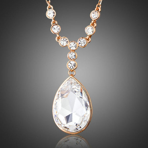 KHAISTA large waterdrop crystal pendant necklace on white background