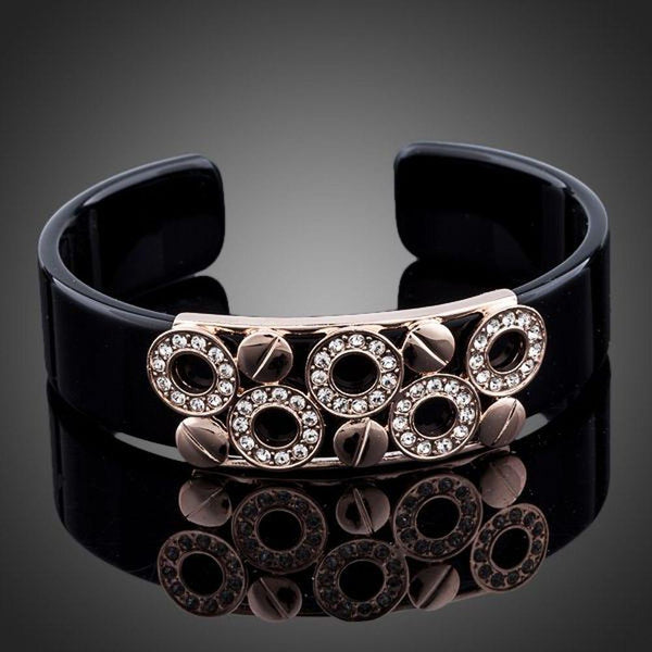 KHAISTA black round designer crystal bangle on white background