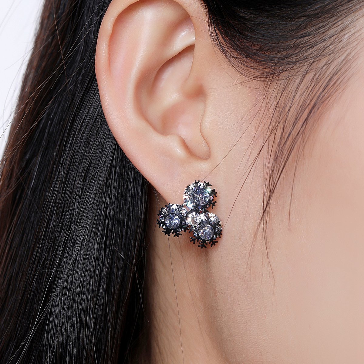 khaista black snow flower stud earrings kpe0309 image 4