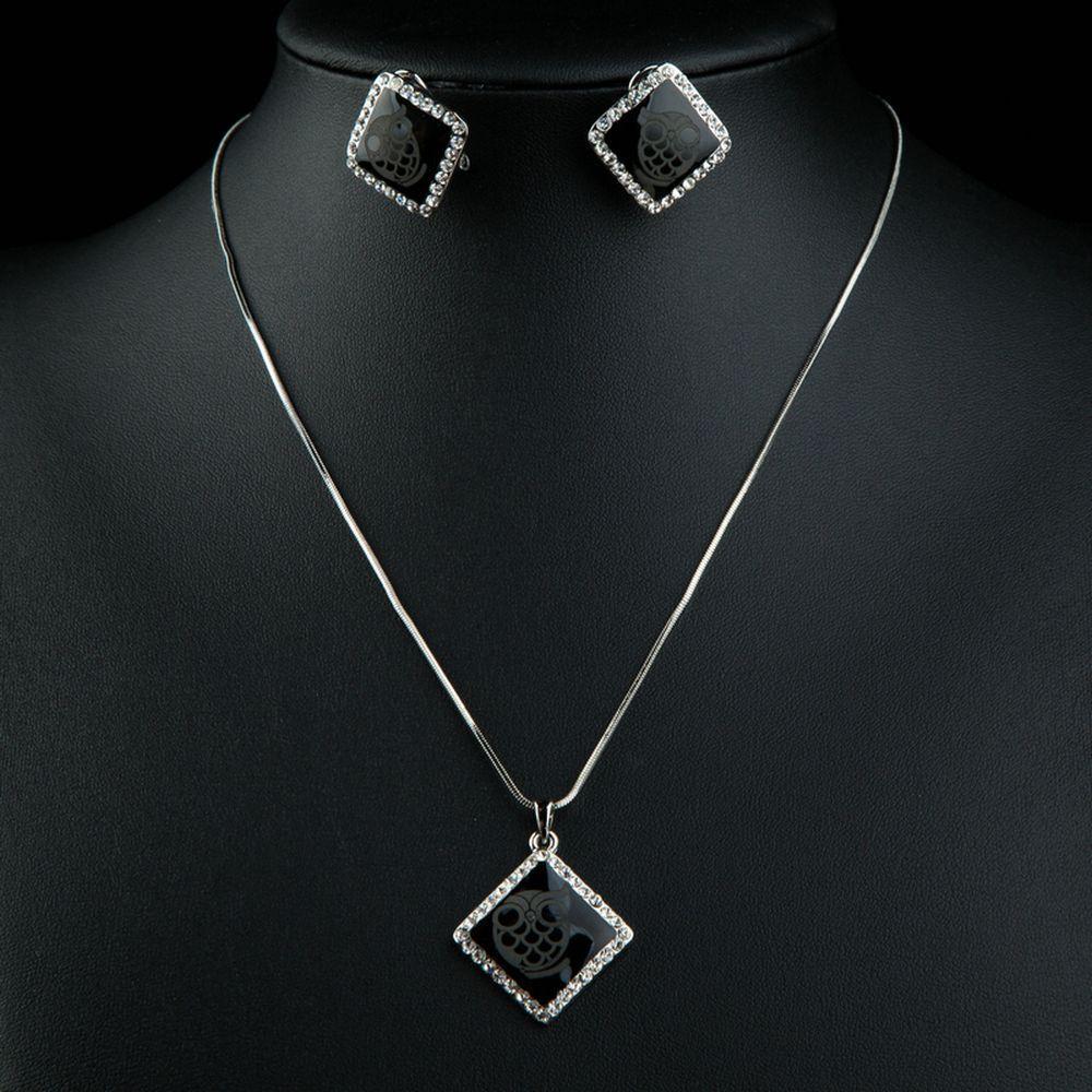 khaista black square owl print necklace earrings set mjg0217 image 4