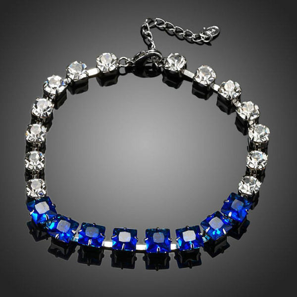 KHAISTA blue clear CZ bracelet on white background
