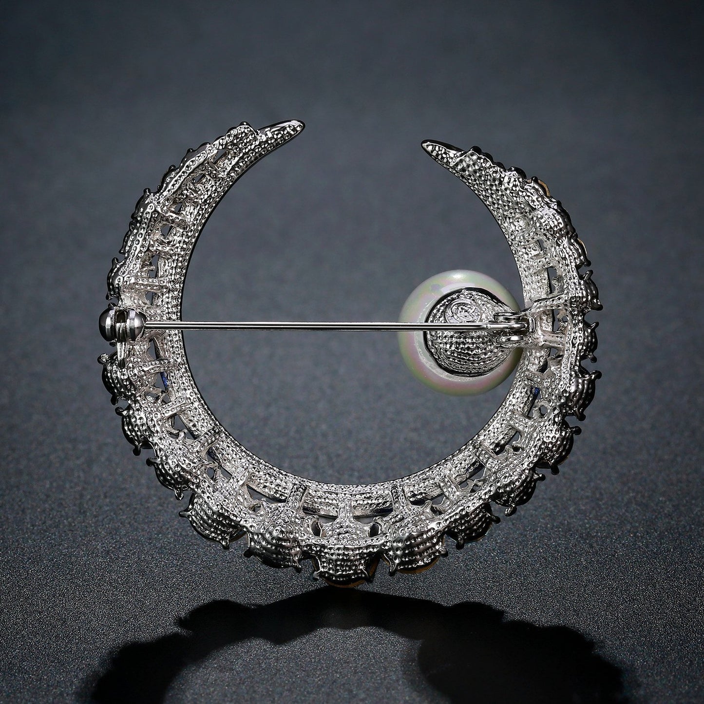 khaista blue austrian crystals and pearl water drop brooch image 4