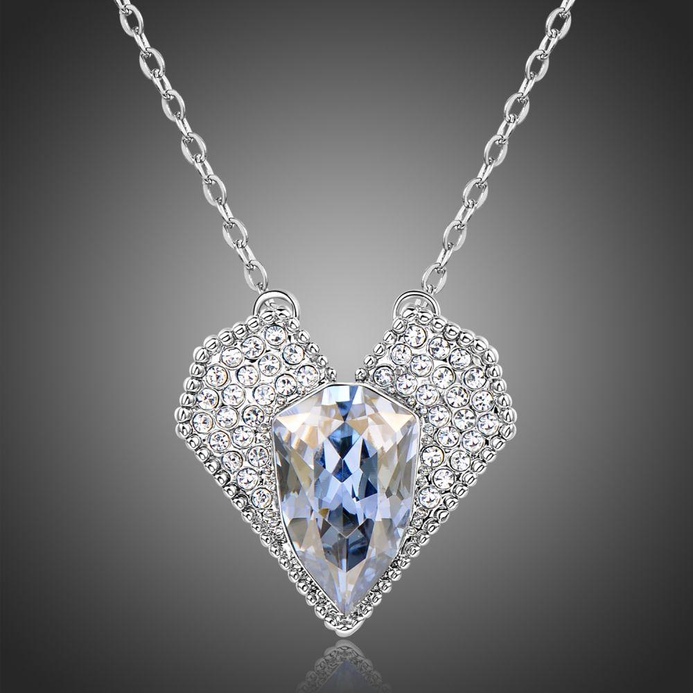 khaista blue austrian crystals heart shaped pendant necklace rhinestone vintage fashion image 5