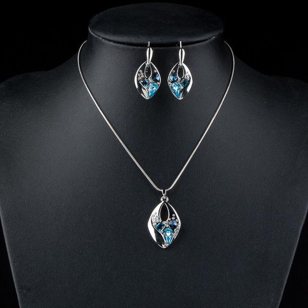 khaista blue crystal clip earrings and necklace set mjg0042 image 4