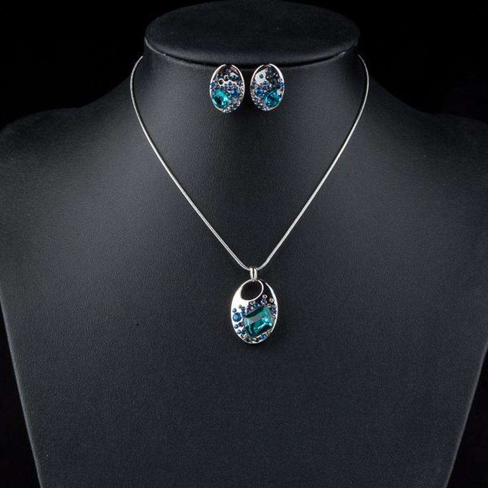 khaista blue crystal necklace earrings set mjg0048 image 4