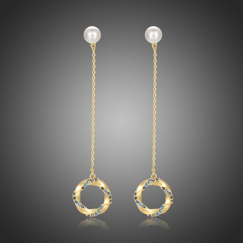 khaista blue cubic zirconia pearl dangle earrings kfje0401 image 5