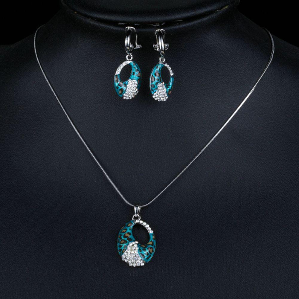 khaista blue leopard print drop earrings and chain pendant necklace mjg0182 image 4