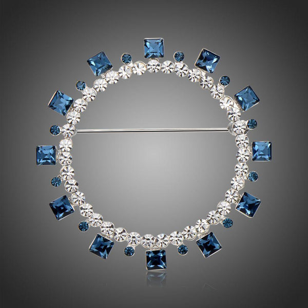 Khaista blue Austrian crystal geometric brooch on white background