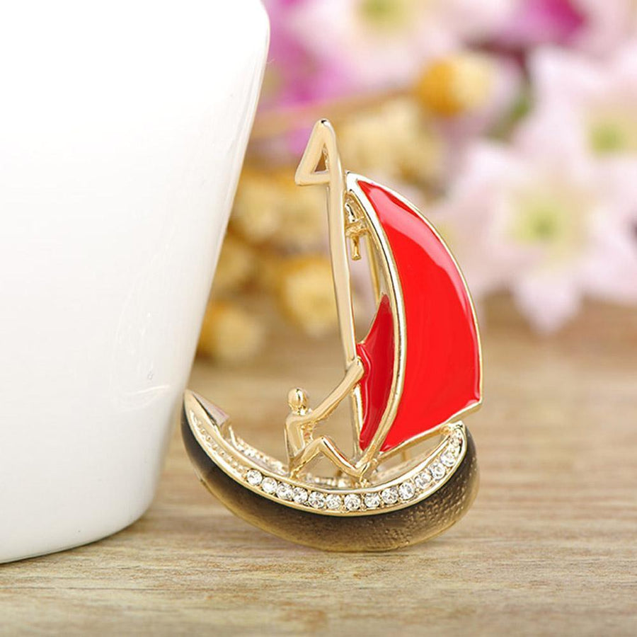 Khaista crystal sailing boat brooch on white background