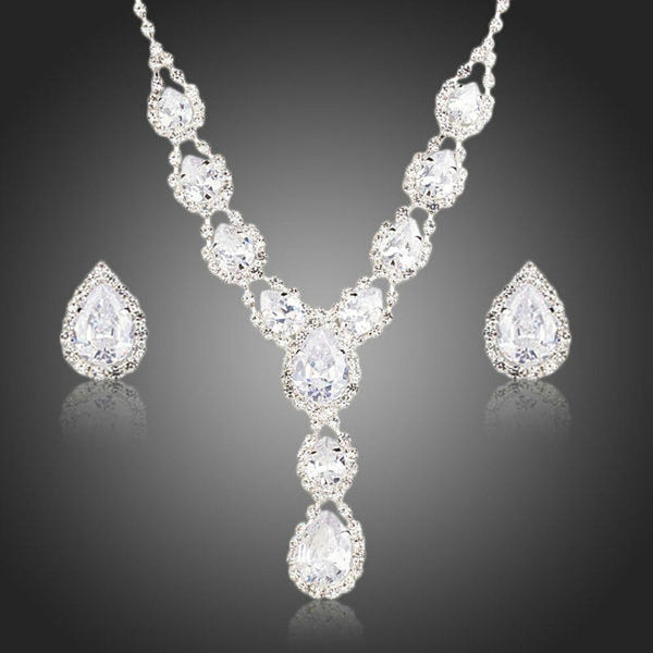 Khaista bright white cubic zirconia necklace stud earrings set