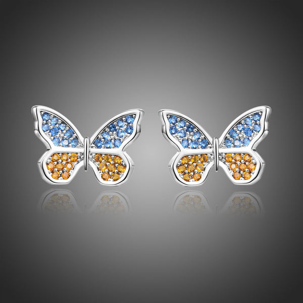 KHAISTA butterfly cubic zircon stud earrings on white background