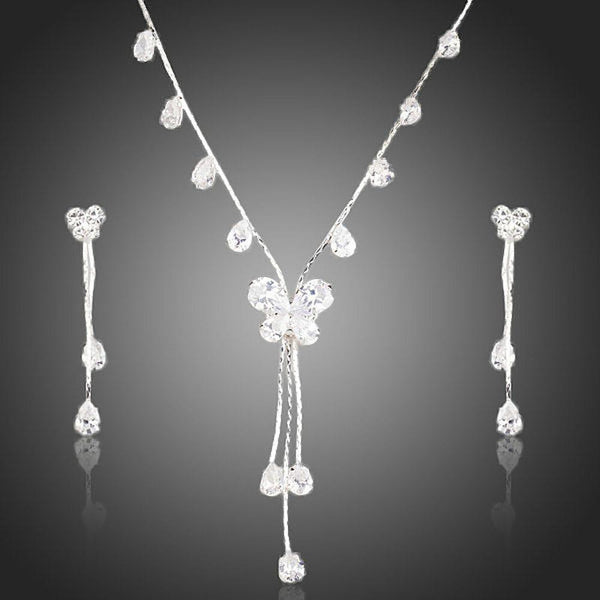 Khaista butterfly cut cubic zirconia necklace drop earrings set