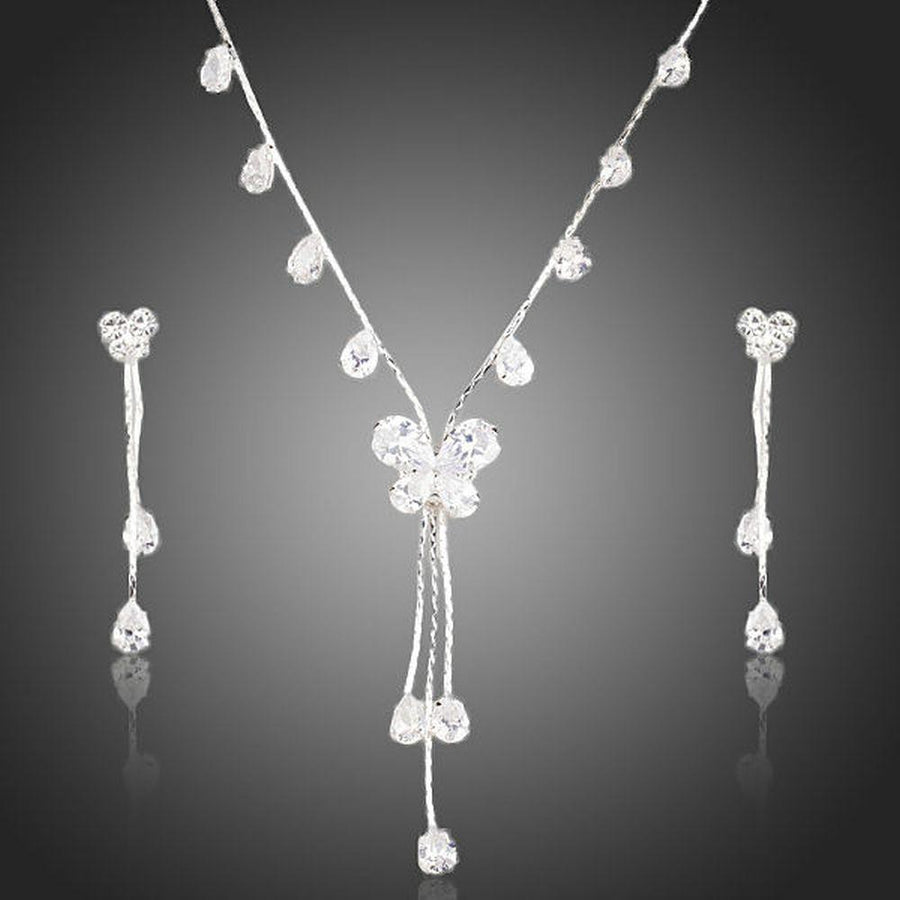 Khaista butterfly cut cubic zirconia necklace drop earrings set