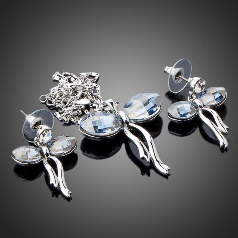 khaista butterfly white gold color stellux austrian crystal necklace and earrings set image 4