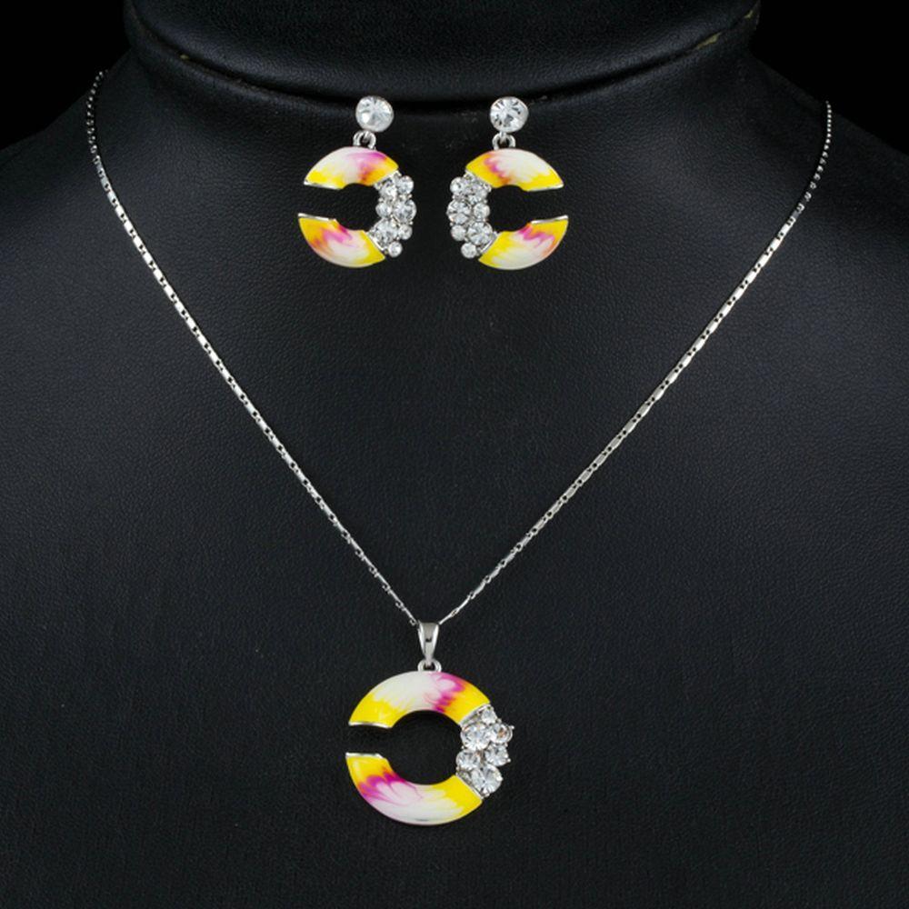 khaista c shape crystal drop earrings pendant necklace set mjg0169 image 4