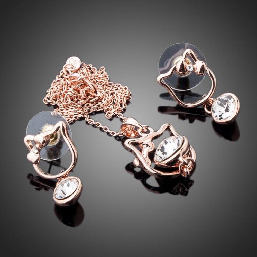 khaista cat rose gold color clear stellux austrian crystal drop earrings and necklace set image 4