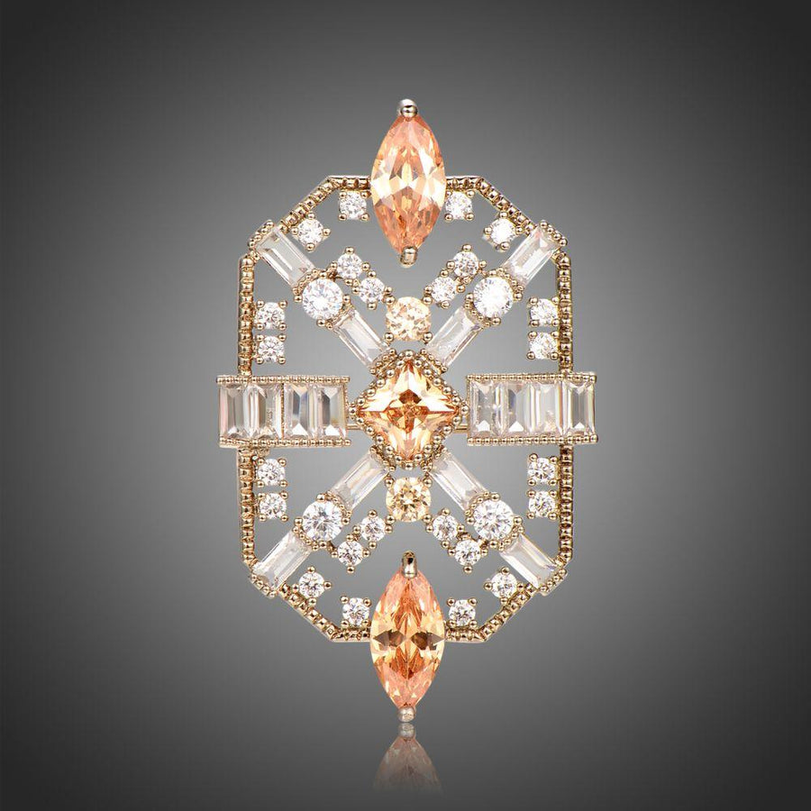 Khaista champagne zircon crystal brooch on white background