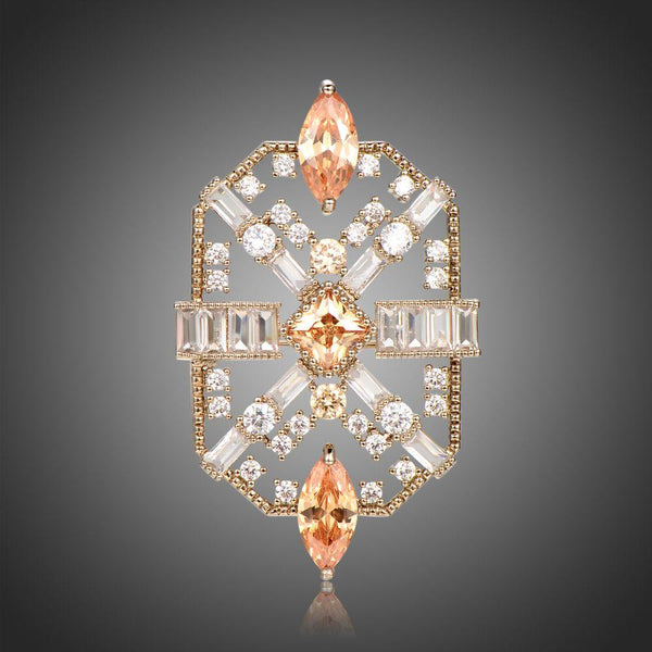 Khaista champagne zircon crystal brooch on white background