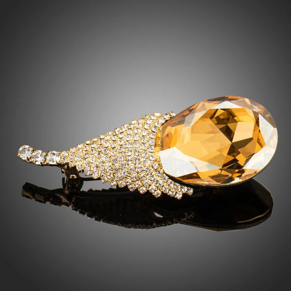 Khaista champagne crystal design brooch pin on white background