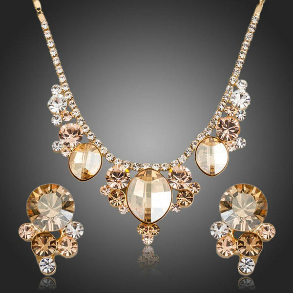 Khaista champagne crystal floral stud earrings pendant set