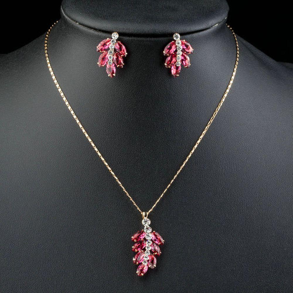 khaista cherry cubic zirconia drop earrings necklace set kf0130 image 4