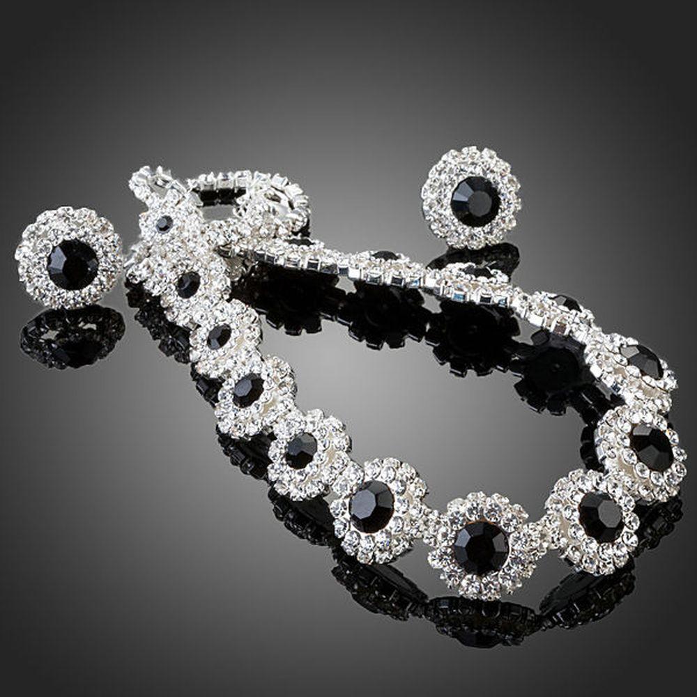 khaista classic black match clear cubic zirconia necklace and stud earrings set image 4