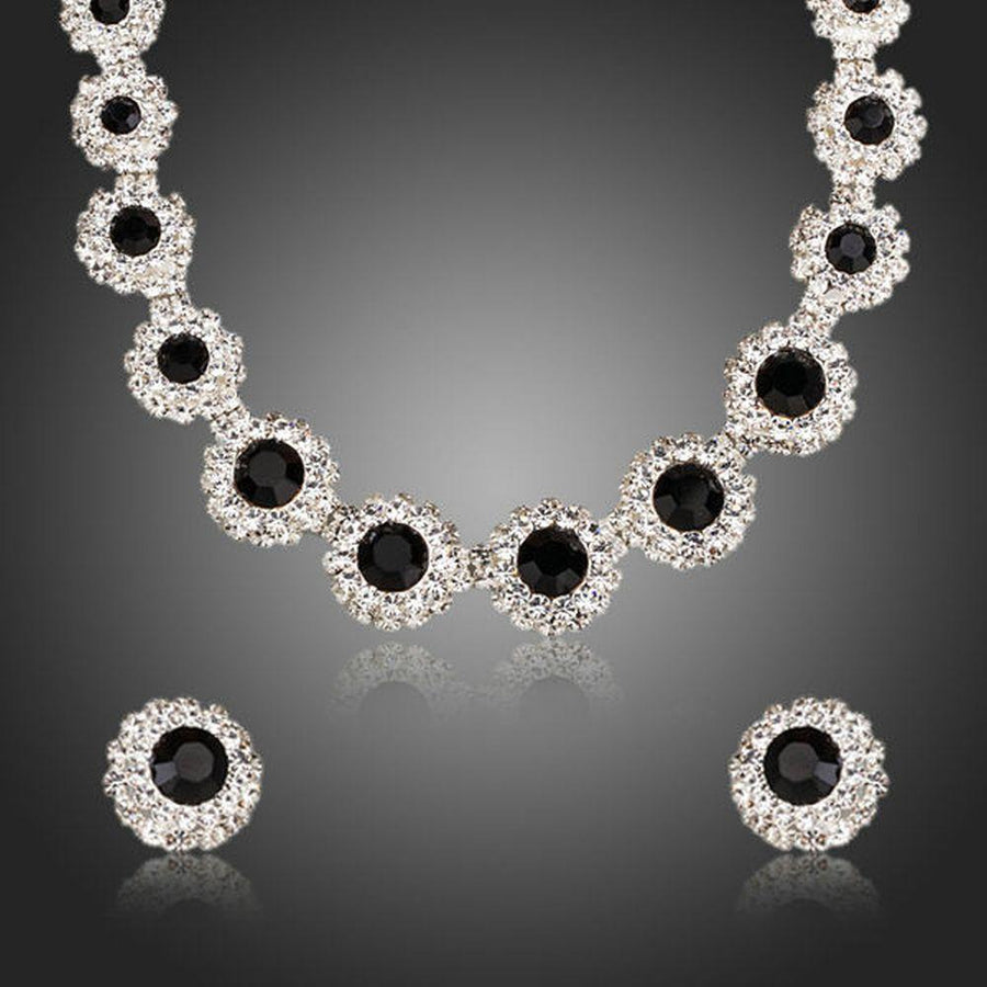 Khaista black clear cubic zirconia necklace stud earrings set