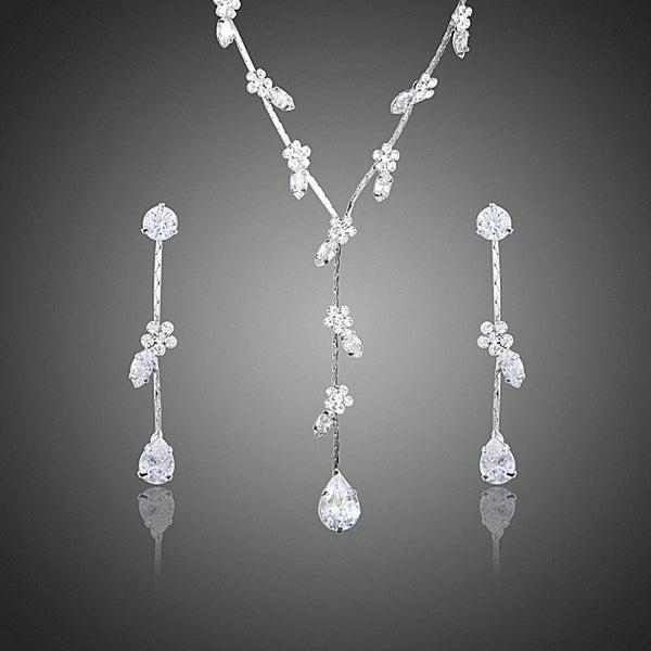 Khaista clear CZ small floral waterdrop jewellery set