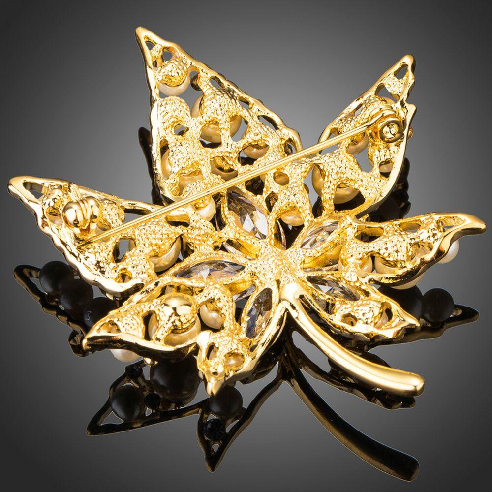 khaista clear cubic zirconia stone maple leaf shape brooch image 3