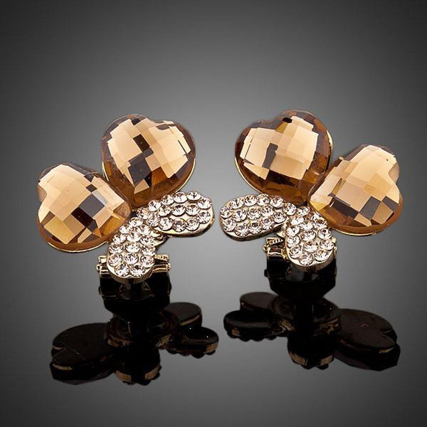 KHAISTA crystal butterfly gold wings earrings