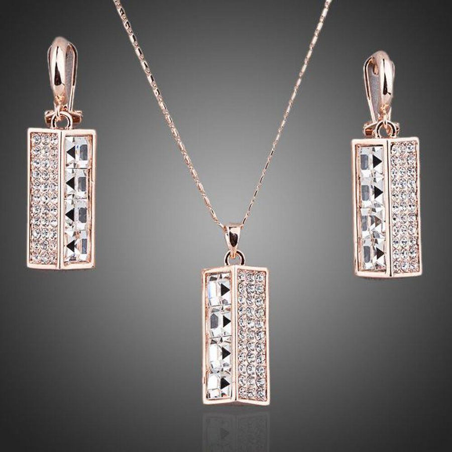 Khaista crystal lamp drop earrings necklace set on white background
