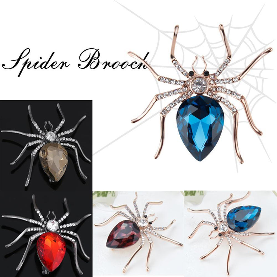 Khaista crystal spider statement brooch on white background