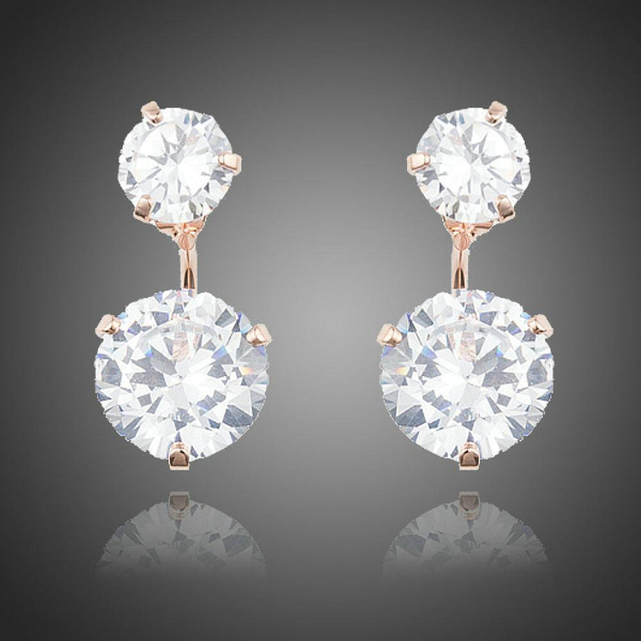 KHAISTA white CZ crystal drop earrings on white background