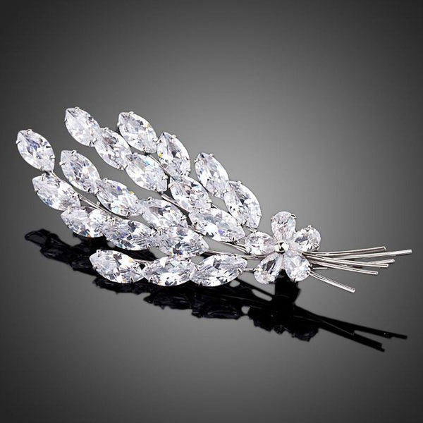 Khaista cubic zirconia feather brooch pin on white background