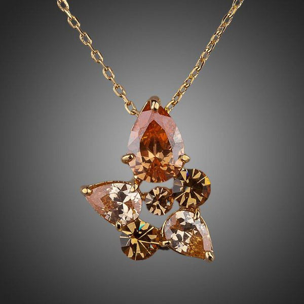 KHAISTA CZ water drop pendant necklace on white background