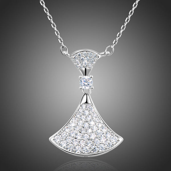 KHAISTA white gold CZ pendant necklace on white background