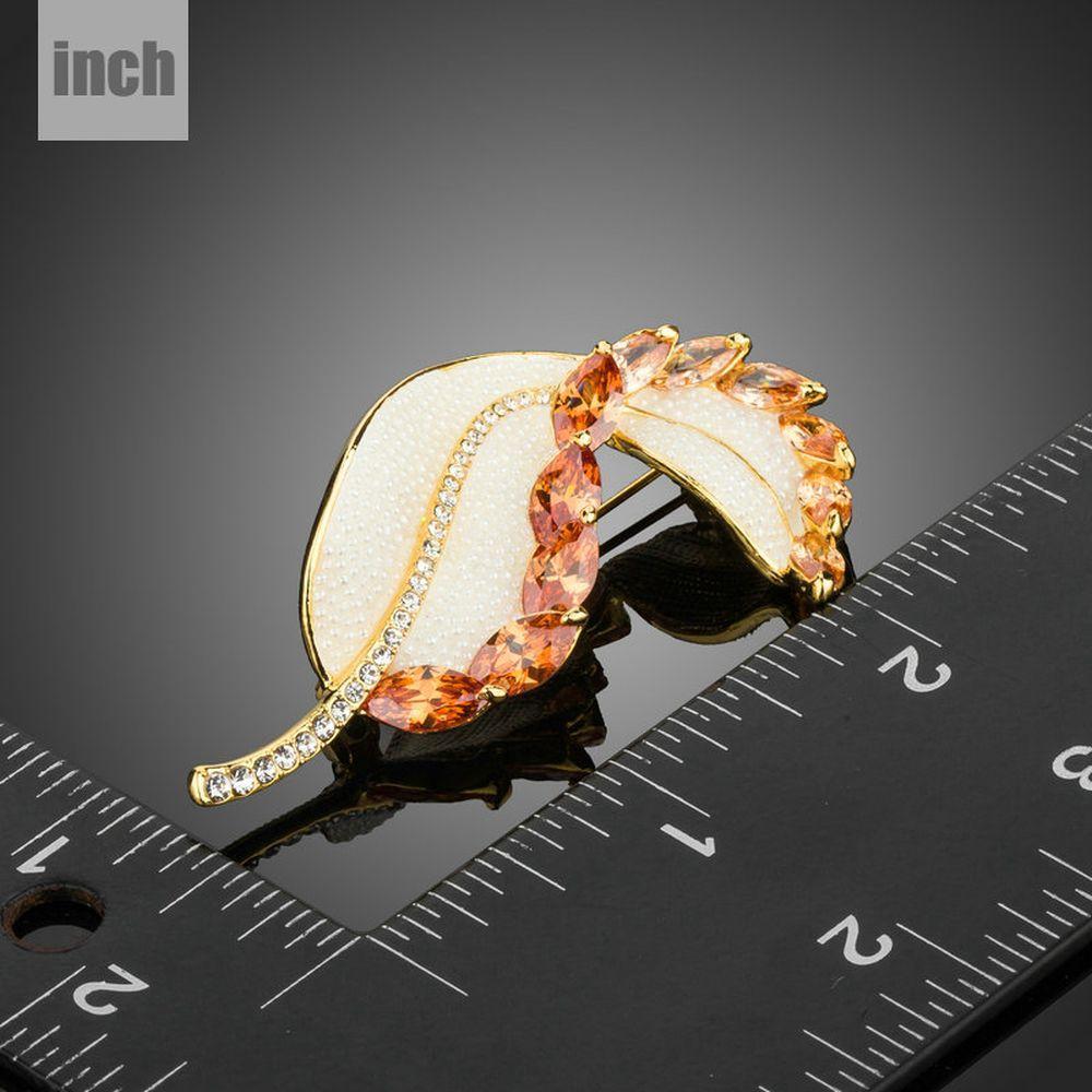 khaista curled cubic zirconia leaf brooch pin kbt0059 image 3