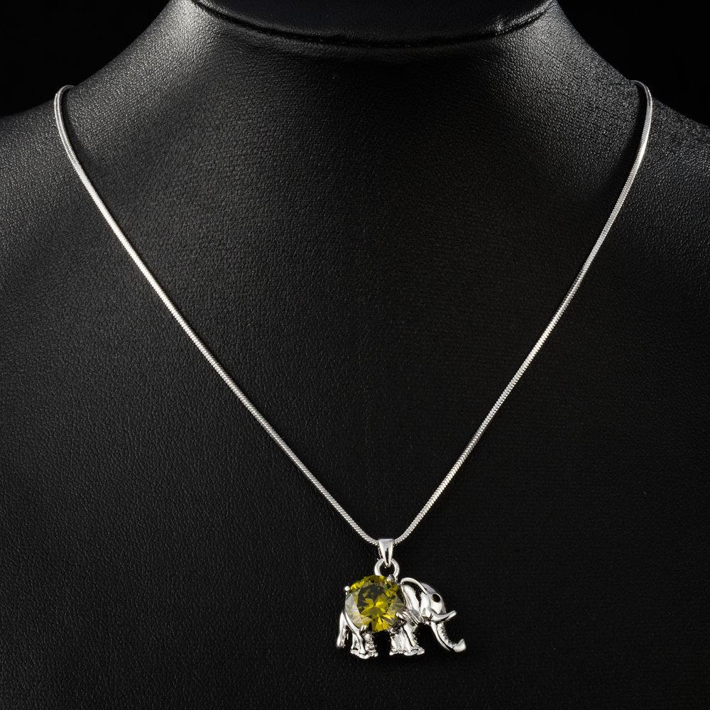 khaista cute elephant pendant with big round cut olive cubic zirconia pendant necklace image 4