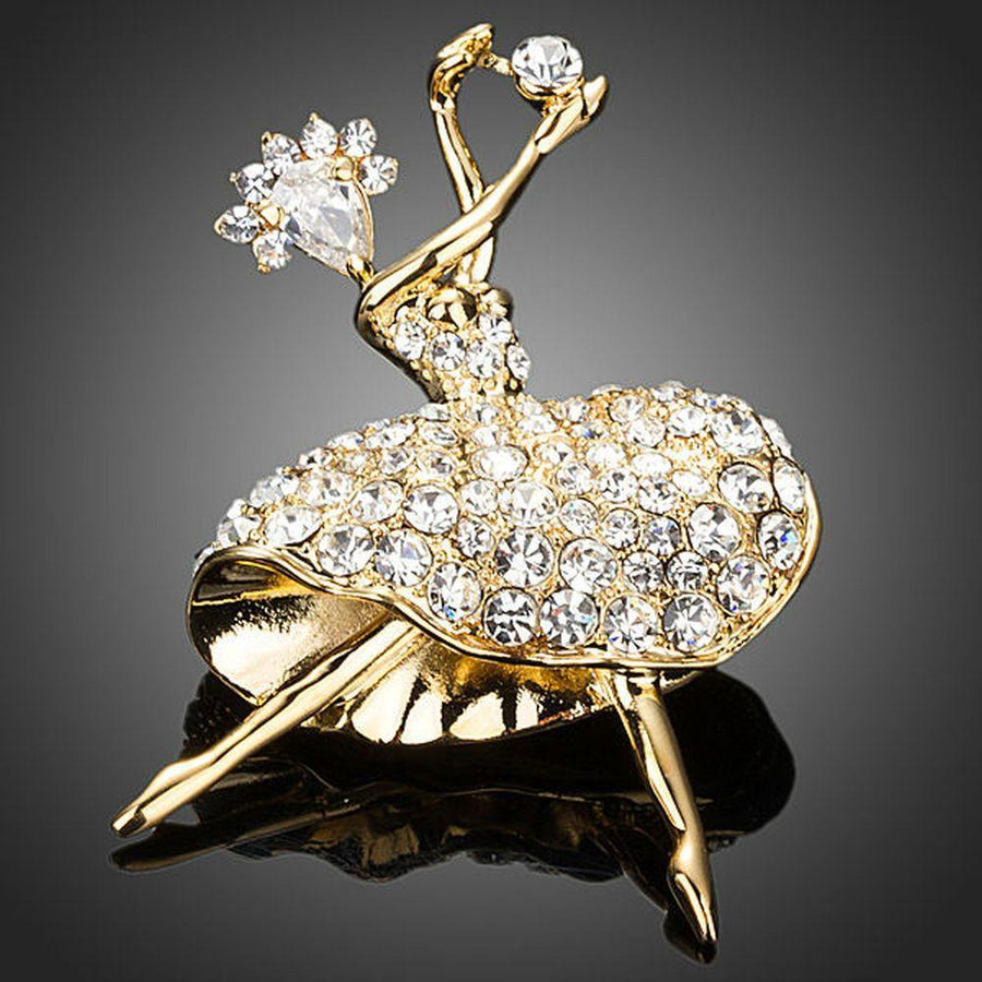 Khaista crystal dancing girl brooch pin on white background